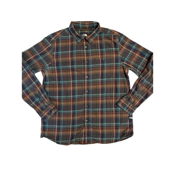 The North Face Shirt Brown Teal Plaid Lumberjack Outdoors Comfort Soft Men’s L - Picture 1 of 8